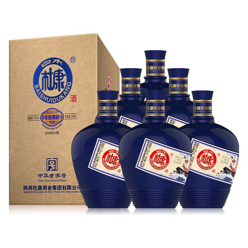 【京东】杜康酒 白水杜康酒 年份窖龄N18 浓香型高度白酒 500ml 6瓶整箱装 (内含礼品袋)