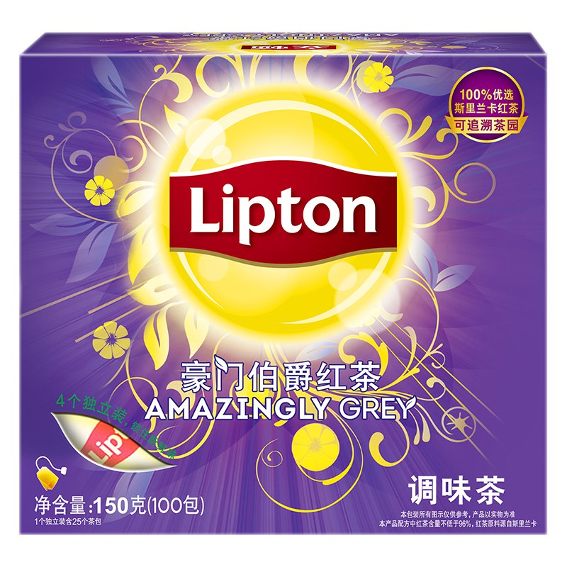 【大 】【京东自营】立顿Lipton红茶豪门伯爵红茶叶袋泡茶包1.5g*100