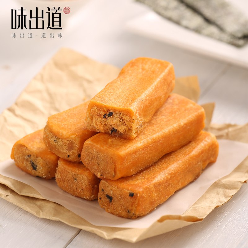 19.9元 味出道旗舰店海苔肉松条整箱1000g(3LTKcovbsrr)/ 这个肉松条挺好吃的