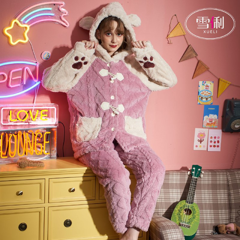 59元【雪俐官方店】雪俐珊瑚绒情侣家居服睡衣(hiQzXADumUm)/