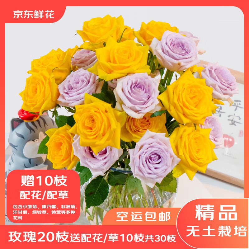 自营京东鲜花 玫瑰随机色玫瑰20支