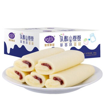 上海地区港荣蒸蛋糕乳酸小卷卷草莓味680g，9.9