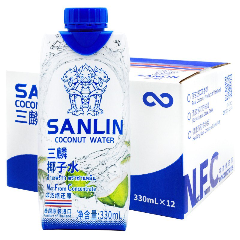 三麟泰国原装进口NFC椰青果汁330ml*12瓶拍2件【68】