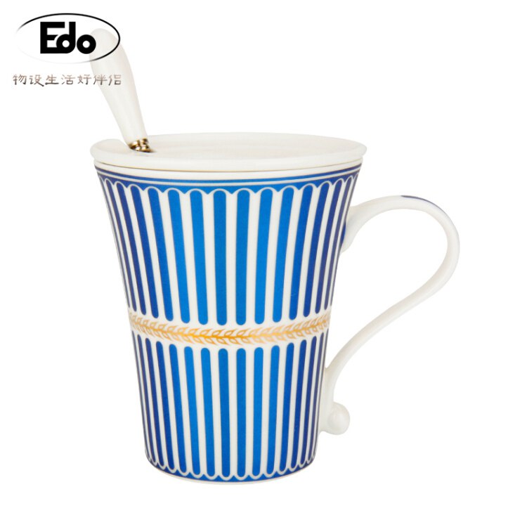 Edo 创意欧式英伦陶瓷情侣马克杯水杯ins北欧下午茶杯子咖啡杯带盖勺TH6138