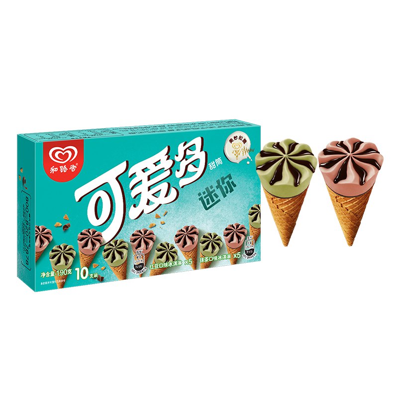 和路雪 迷你可爱多甜筒 抹茶红豆口味 冰淇淋家庭装 19g*10支 雪糕（新老包装 随机发货）