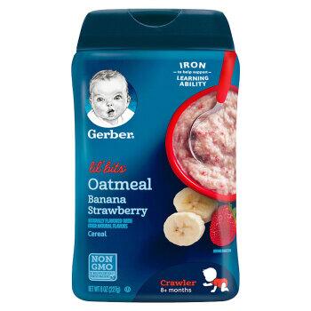 嘉宝Gerber 米粉婴幼儿米糊 宝宝辅食 香蕉草莓燕麦营养米粉三段(8个月以上） 227g 美国进口