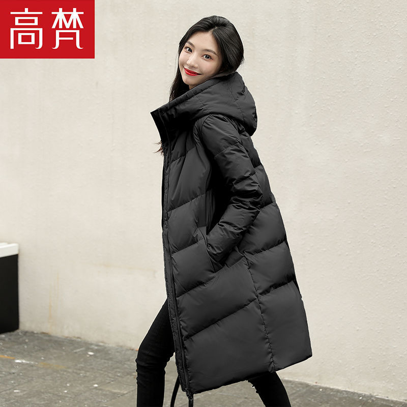 高梵羽绒服女中长款2020年新款白鸭绒过膝休闲时尚潮外套反季特价，239元