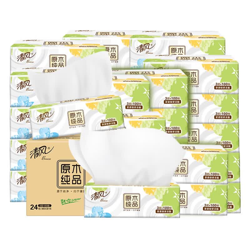 4件85.8元 清风抽纸就你3层100抽*24包领 