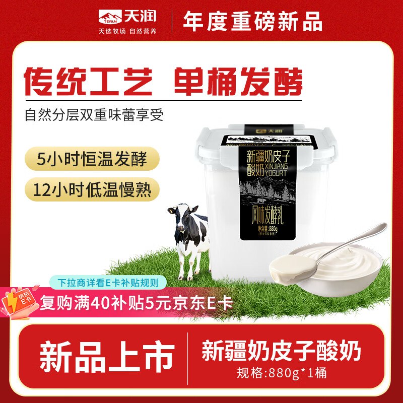 自营天润 新疆奶皮子低温酸奶 880g*1桶装