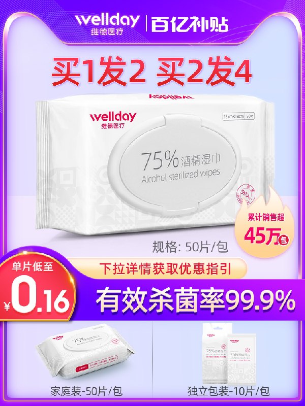 6.9元【维德医疗】大牌维德75%酒精消毒杀菌湿巾(UopeXr4JVbo)/