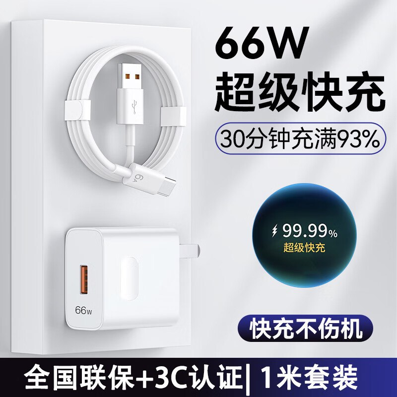 9.9元 今典 66W超级快充电器+Type-c1米6A线