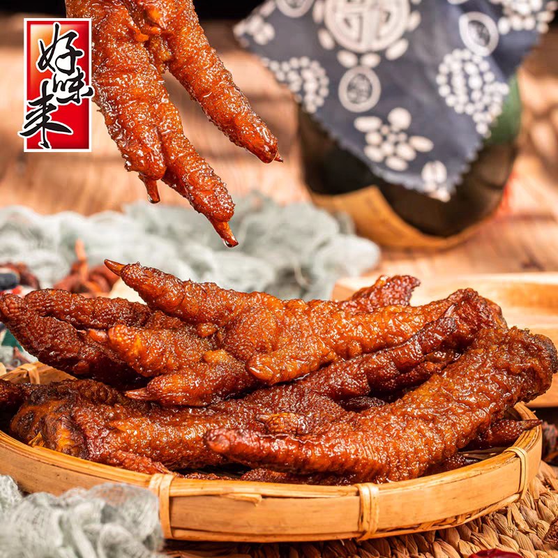 9.9元 好味来旗舰店先炸后卤甜辣虎皮鸡爪7包(De5aXOQI7Dm)/