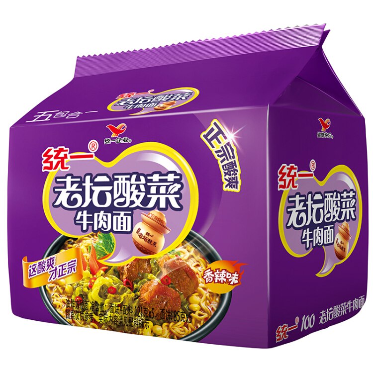 【京东】统一方便面老坛酸菜牛肉味面五连包：