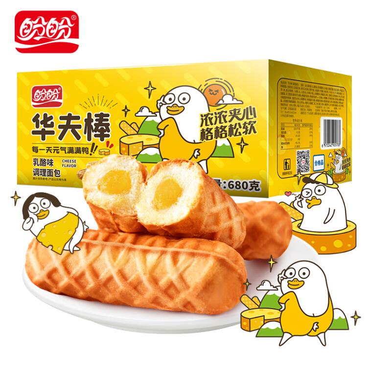 【京东】盼盼&小刘鸭手撕华夫面包棒乳酪夹心蛋糕早餐休闲零食680g乳酪味