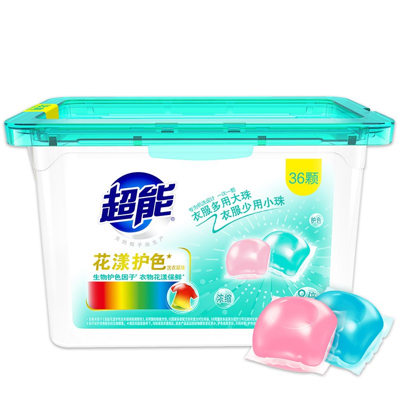 【京东】超能 花漾护色洗衣凝珠15g*12+10g*24（36颗）防串色 浓缩 香气清新自然 洗衣球 双色 大小珠