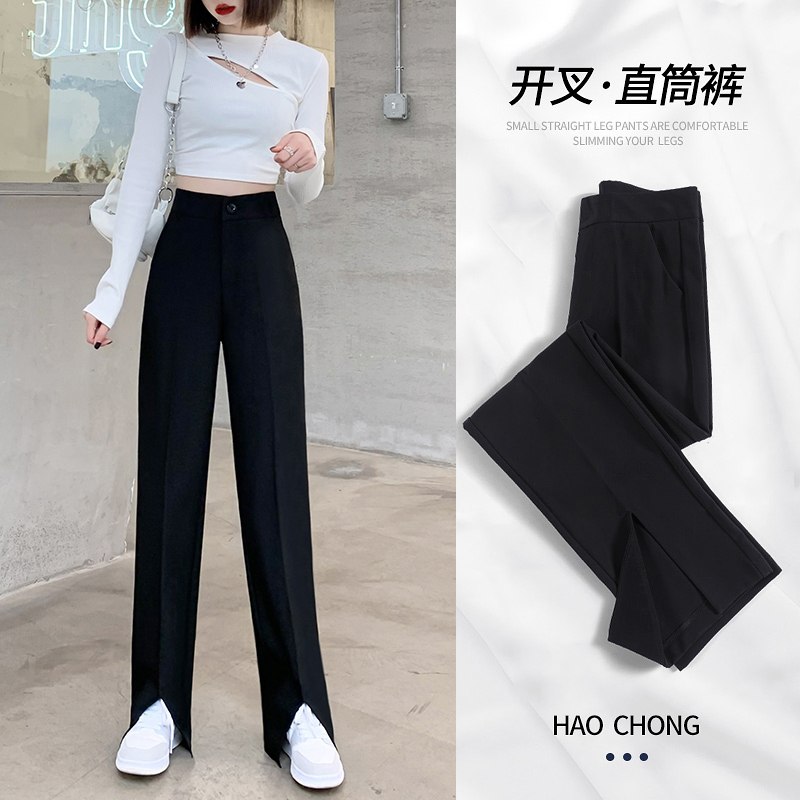 32.9元 小虎日记旗舰店女高腰垂感开叉西装阔腿裤(qli1XdXkqrN)/