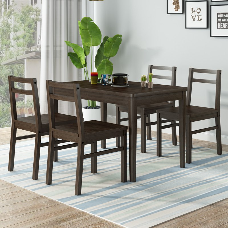 AHOME A家家具 C1209-120 北欧实木脚桌椅套装 深咖啡色 一桌四椅1件5折649.5元包邮