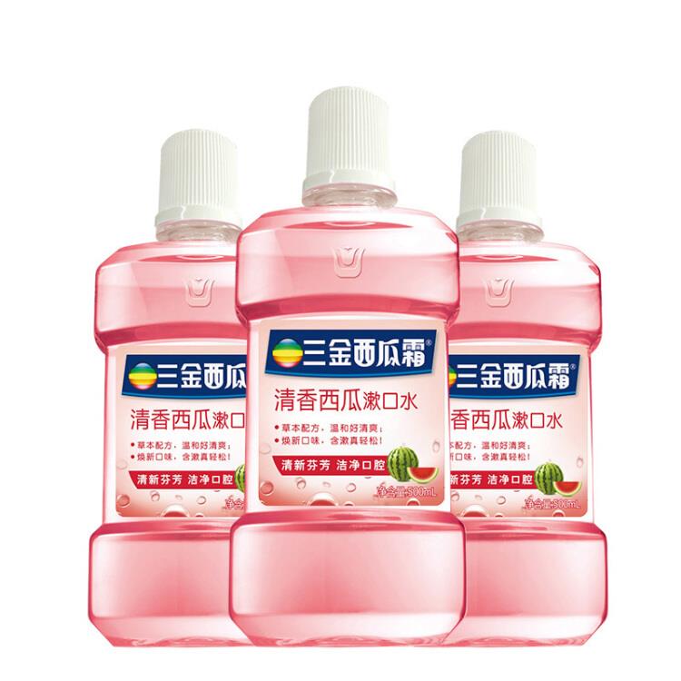 三金桂林西瓜霜漱口水深层清洁清新口气西瓜味500ml*3