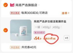 2.凑单加购物车1件(Zwzn2qdaTpU)/两个东西一起提交付款网易严选清洁剂到手9.48元
