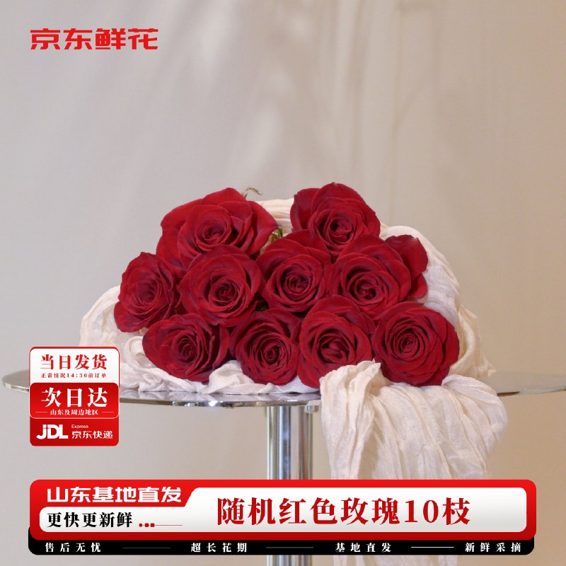 自营京东鲜花 玫瑰花红色玫瑰10枝