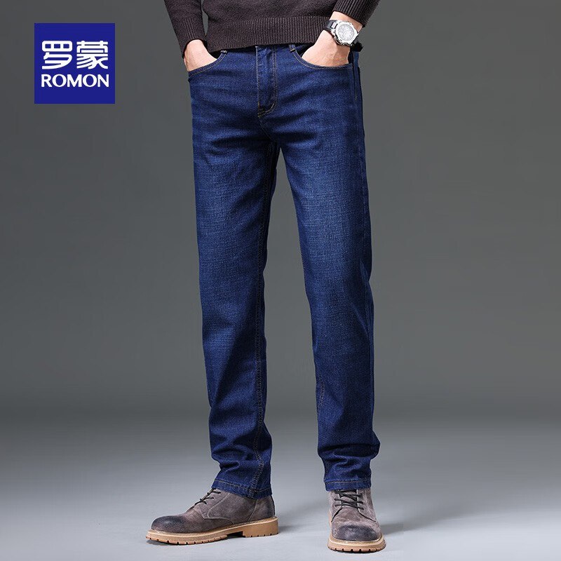 罗蒙  男士加厚直筒牛仔裤
