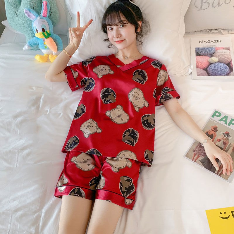 睡衣女夏季短袖冰丝薄款韩版可爱学生家居服仿真丝性感两件套装夏7.9元