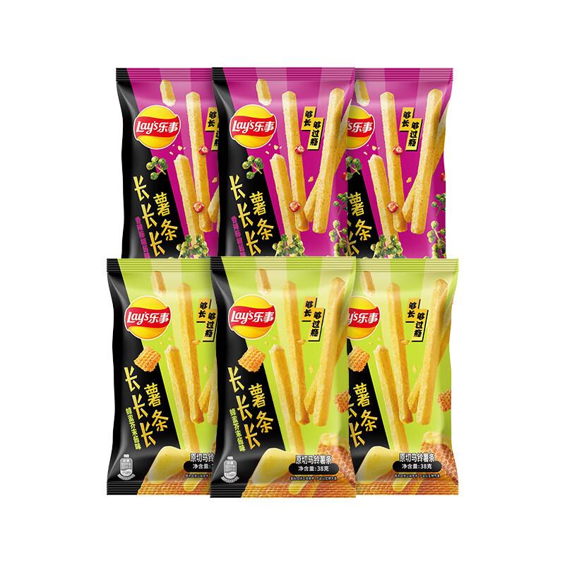 乐事 长长长薯条38g*6包 228g，部分地区5折，买4件7.2亓