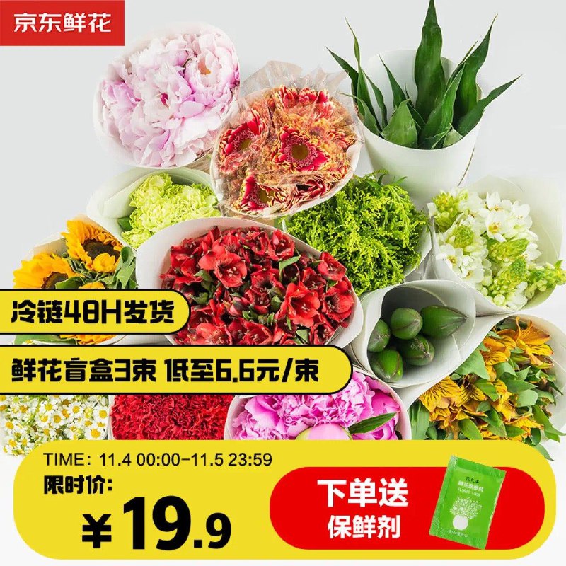 百亿补贴19.9亓京东鲜花鲜花盲盒3束