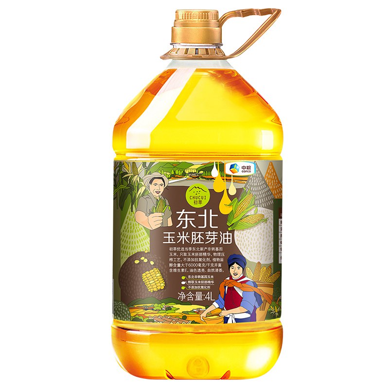 用巻34.9亓中粮初萃 纯正玉米油一级压榨4L
