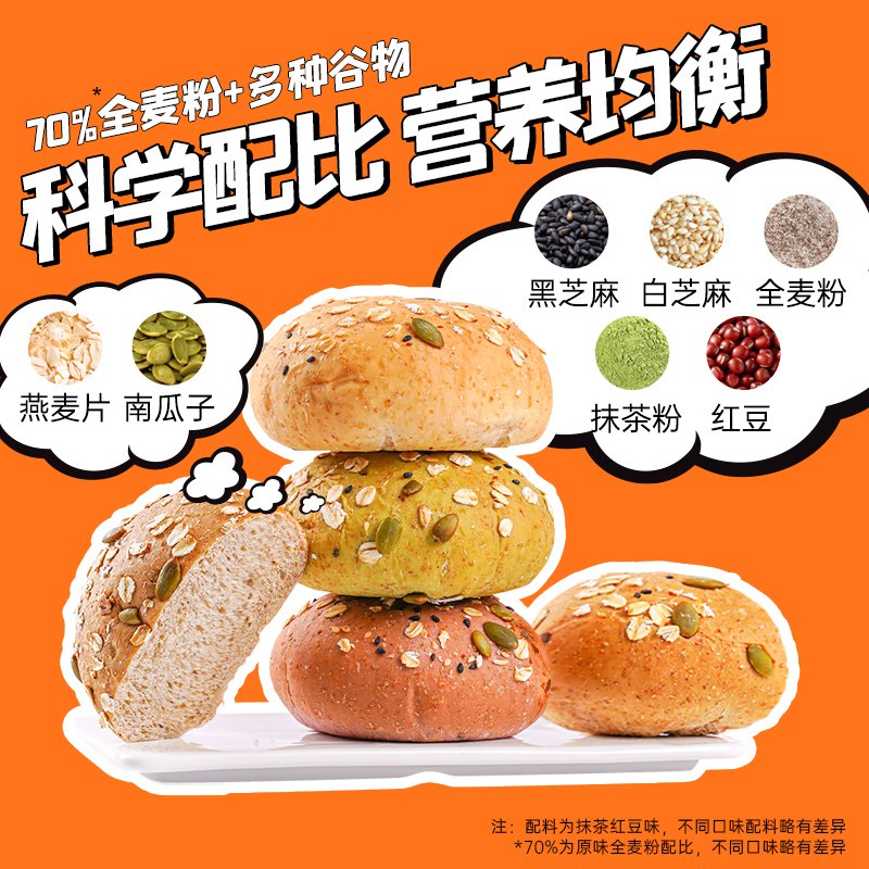 0点开始 先领券 16.9元【肌肉小王子】12只代餐全麦面包欧包*800g(FGXT2C4jiGn)/ CZ11/原味，紫薯红提，蔓越莓抹茶红豆4口味可选~非常适合健身减脂人群噢！