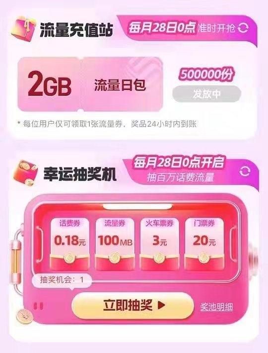 中国移动：28充值日可以拿到2G流量