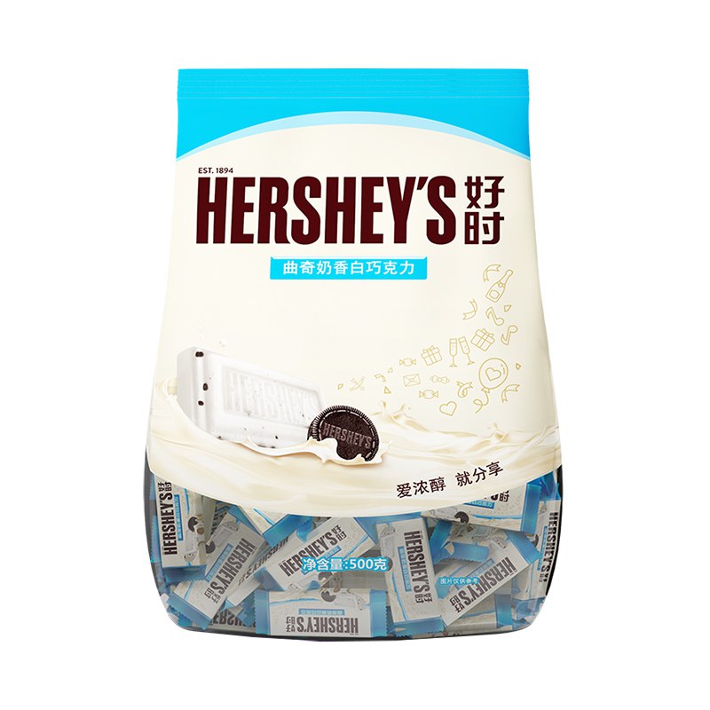 【京东】好时 Hershey’s 曲奇奶香 白巧克力 排块装 休闲零食 婚庆喜糖 散装 500g京东价： 49.90抢购链接：