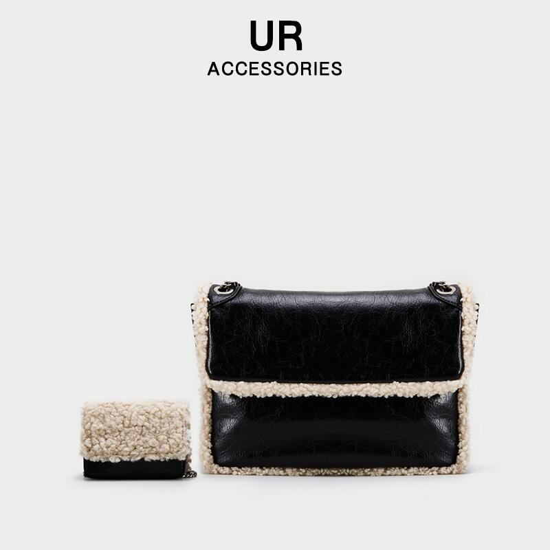 98元 UR旗舰店UR大容量羊羔毛斜挎子母包(ZQXo20VaxN5)/