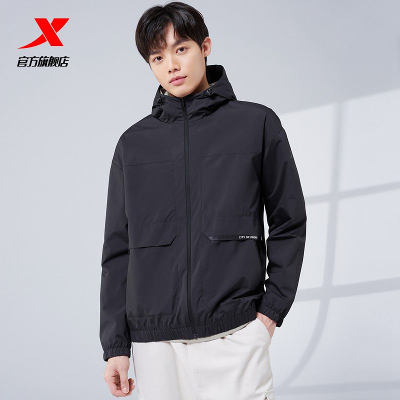 0点开始  199元【特步服饰旗舰店】秋季新款连帽双层风衣外套(k6IC2FQC38M)/男生可以看看 两种色可选！
