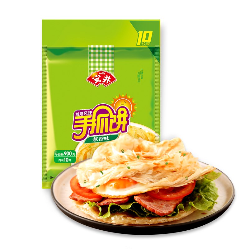 安井 台湾手抓饼 葱香味 900g 10片 早餐卷饼 烘焙 培根火腿伴侣 葱油饼